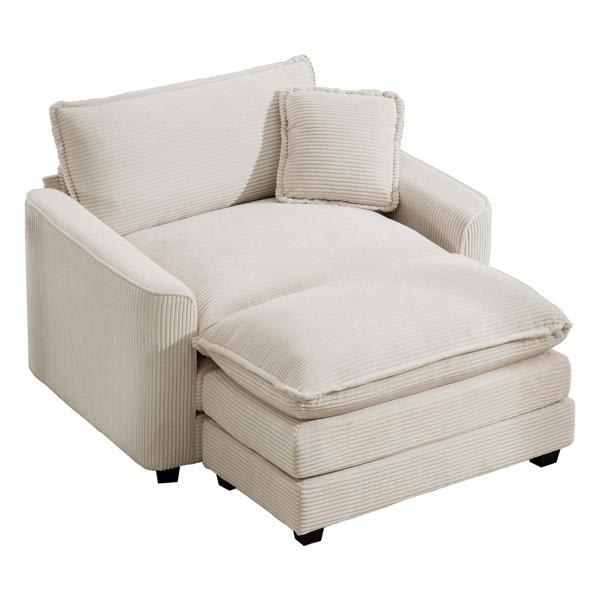 Floravia Comfortable Sofa Chair with Footstool - Light Beige Corduroy Fabric 