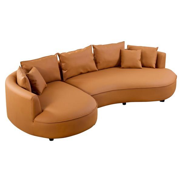 Willowbrook 129" Sectional Sofa - Curved Eco-leather - Orange 