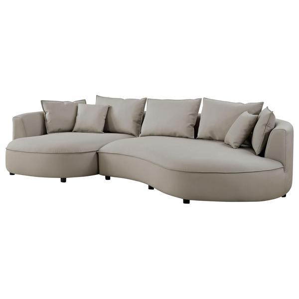 Willowbrook Modern 129" Sectional Sofa - Curved Eco-Leather Couch - Light Grey 