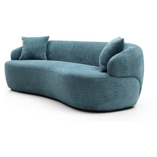 Etienne Mid-Century Modern 87" Sofa - Boucle Fabric - Light Blue 
