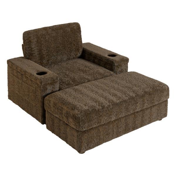 Earta 42" Chaise Lounge - Faux Rabbit Fur - Brown 
