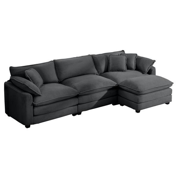 Eddy Corduroy 77" Sofa with Footrest - L-Shaped - Grey Corduroy 