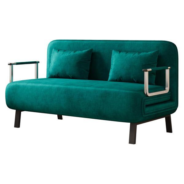 Velori Antique Green 55" Convertible Chair Bed - Tri-Fold - Velvet - Steel Frame 