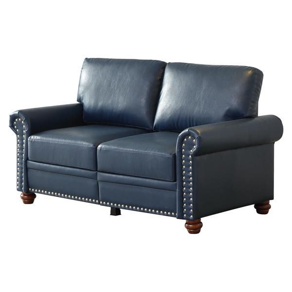 Cobalt Cove 59" Loveseat - Navy Blue Faux Leather with Silver Nails 