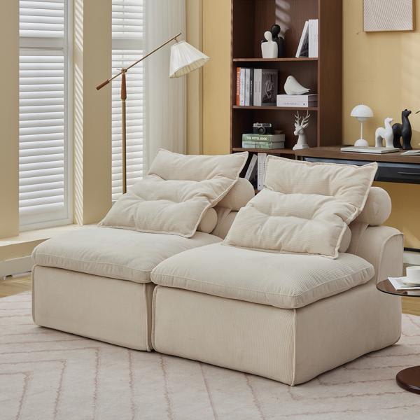 Pudsey 66" Sofa - Modular - Soft Corduroy Fabric - Beige 