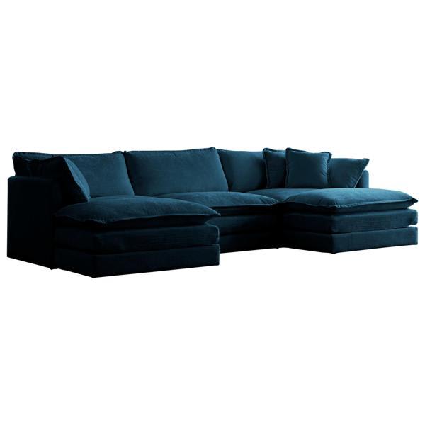 Xalapa U-Shaped Sectional Sofa - Reversible Footrest - Blue Chenille 