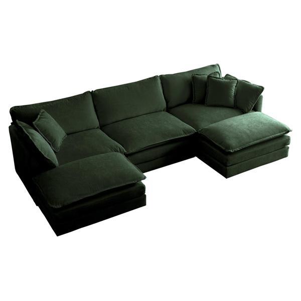 Zenara 91" Sectional Sofa - U-Shaped with Reversible Footrest - Green Chenille 