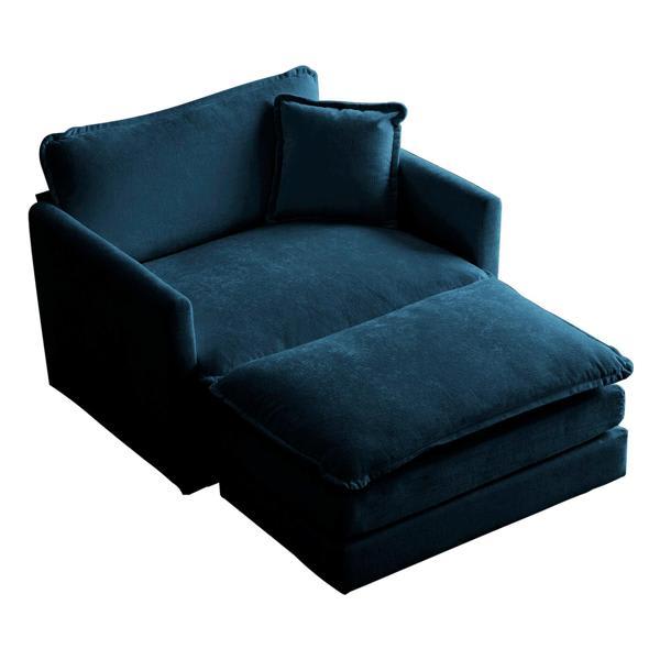 Highgate Modern Accent Chair with Ottoman - Blue Chenille Upholstered Armchair 