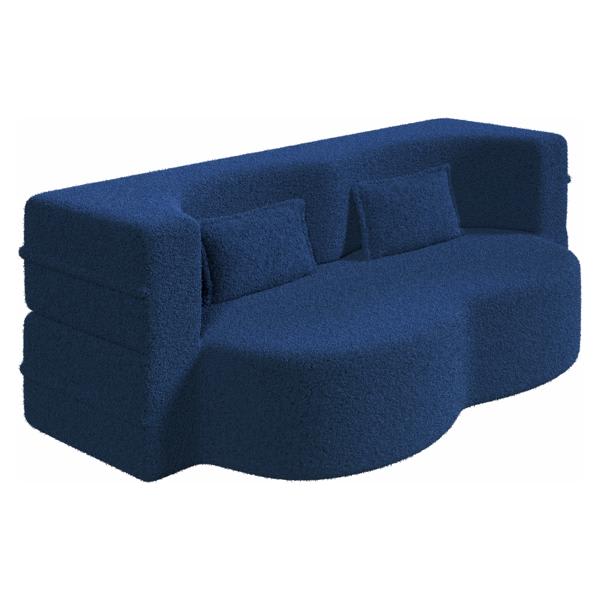 Fenton Modern 78" Sofa Bed - Teddy Fabric Foam-Filled Sleeper - Blue 