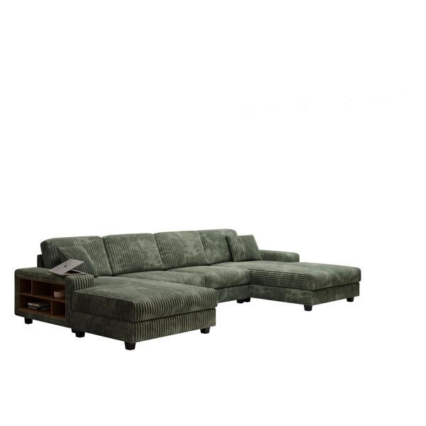 Dawnrise Convertible U-Shaped Sofa - Corduroy Fabric - Green 