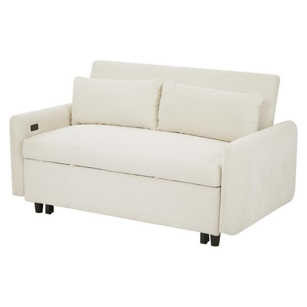Pebble 57" Sofa Bed - Convertible Pull-out - Beige Corduroy 