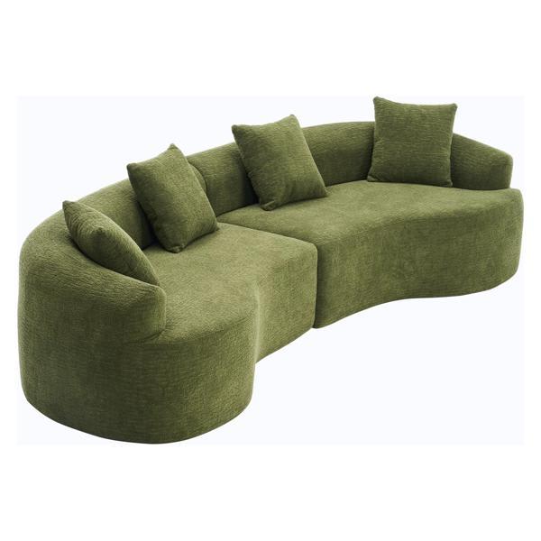 Yvestra 110" Sofa - Forest Green Curved Modular Sectional - Chenille Sleeper Couch 