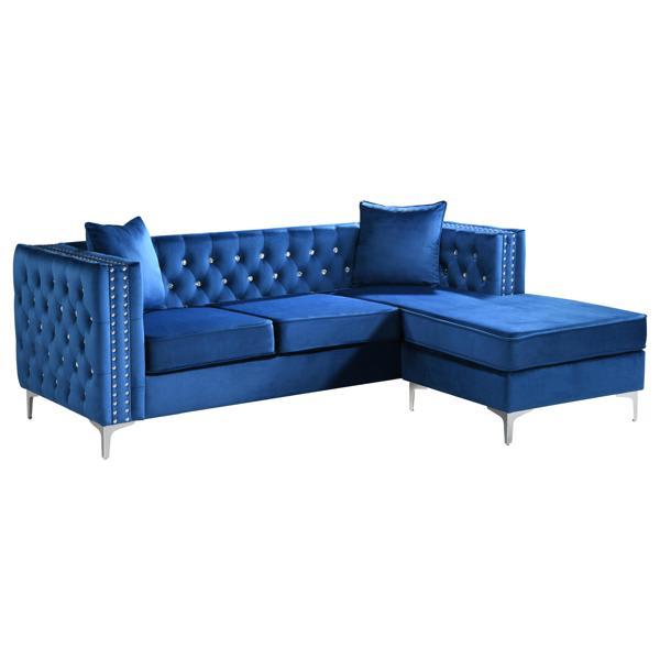 Jasmine Hill Paige 87" Sectional - Faux Jewel Tufting - Blue Velvet 