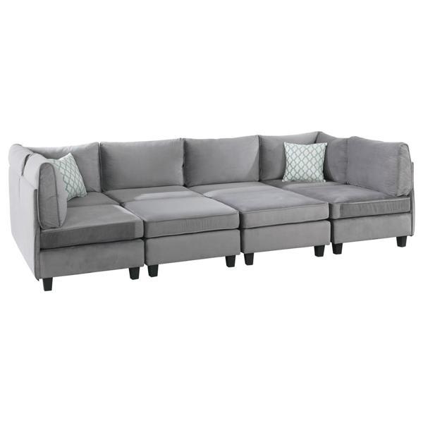 Dawnshire Simona 35" Sectional - 8 Pieces - Gray Velvet 