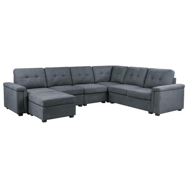 Coastal Isla 119" Sectional Sofa with Ottoman - Gray Woven Fabric 