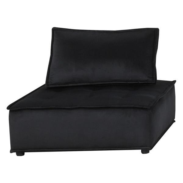 Dawncrest Anna 80" Sectional Sofa and Ottoman - Black Velvet - 3 Pieces 