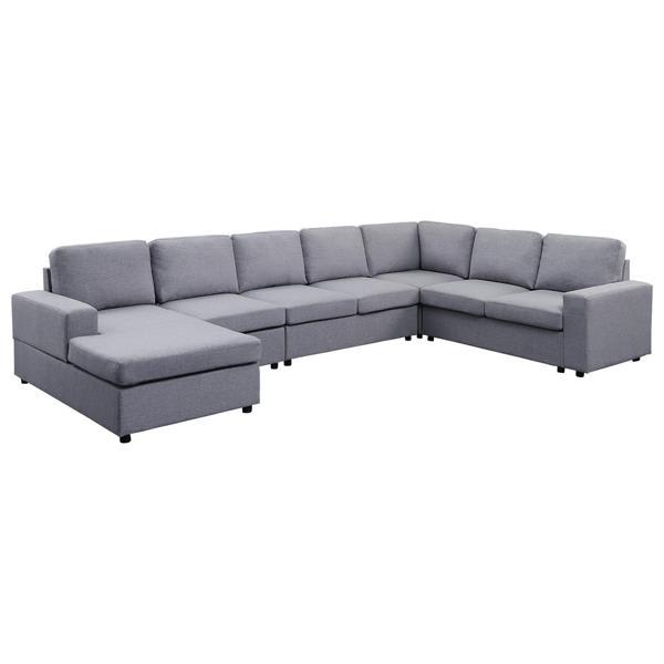 Finbrook Tifton 147" Sectional Sofa Chaise - Light Gray Linen - 7 Seat - Reversible Modular 