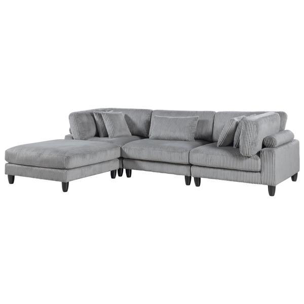Fable Kanepe 120" Sectional Sofa - Gray Corduroy - Includes Pillows 