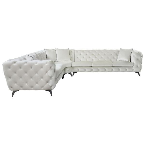 Whimsy 108"L x 133"W x 31"H Sectional Sofa - Beige Fabric - with 4 Pillows 