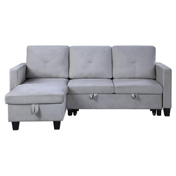 Nebulise 83" Sleeper Sectional Sofa with Storage Chaise - Light Gray Velvet 
