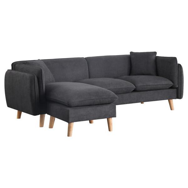 Tilton Brayden 87" Sectional - Dark Gray Fabric - Rearrangeable Seat - Solid Wood Legs 