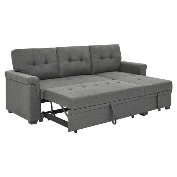 Lyravon 86" Sectional Sofa Bed - Gray Polyester - Pull-Out 
