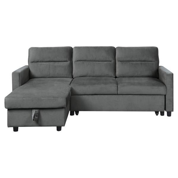 Daphne 82" Sectional Sofa - Sleeper with Storage Chaise and Side Pocket - Dark Gray Velvet 