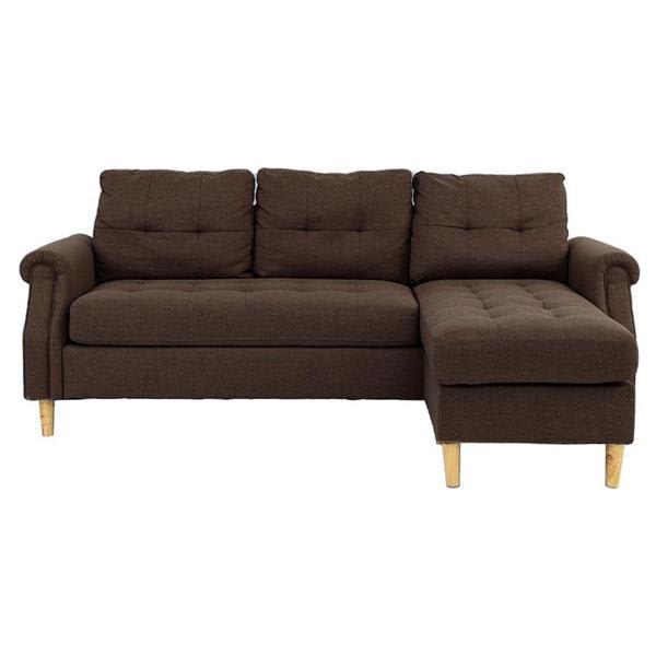 Rionora Living Room 87" Sectional Sofa - Dark Coffee Polyfiber - Reversible Chaise Lounge 