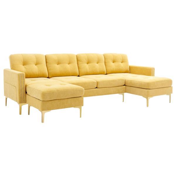 Wist 111" L-Shape Sectional Sofa with Movable Ottoman - Velvet - Yellow 