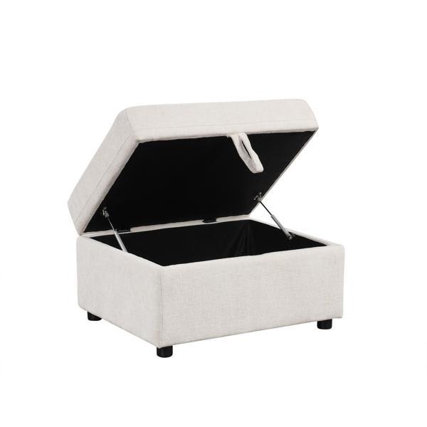Brampton 85" Sectional Sofa Convertible Pull-out Sofa Bed - Movable Storage Ottoman - Beige Chenille Fabric 