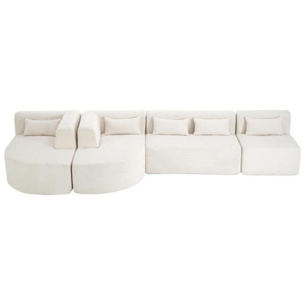 Acanthus 144" Sectional Sofa - Flexible Configuration - Beige Boucle Fabric 