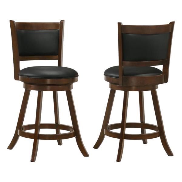 Broxton Upholstered Swivel Counter Chair with Chestnut Finish Frame and Black Leatherette - Set of 2 