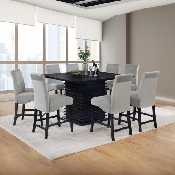 Stanton 53"W x 53"L 5-Piece Square Counter Height Dining Table Set - Grey Fabric - Black Finish Frame 