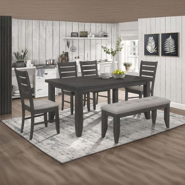 Dalila 66"W x 42"L 6-Piece Rectangular Dining Table Set - Dark - Grey 