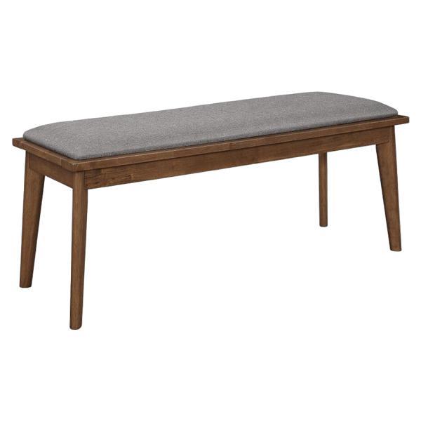 Alfredo Upholstered Dining Bench - Grey Fabric - Natural Walnut Finish Frame 