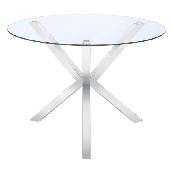 Vance 41" Round Glass Top Asterisk Dining Table - Chrome 