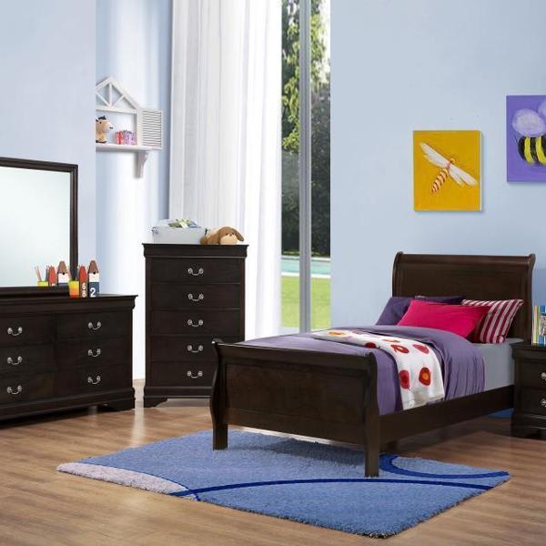 Louis Philippe Twin Bedroom Set - Cappuccino - Brown - 4-Piece 