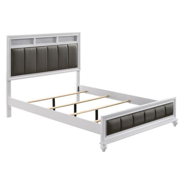 Barzini Wood Queen Panel Bed White - Metallic Leatherette Upholstery 