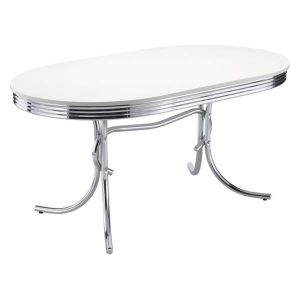 Retro 60"W x 36"L Oval Wood Top Dining Table - White and Chrome 