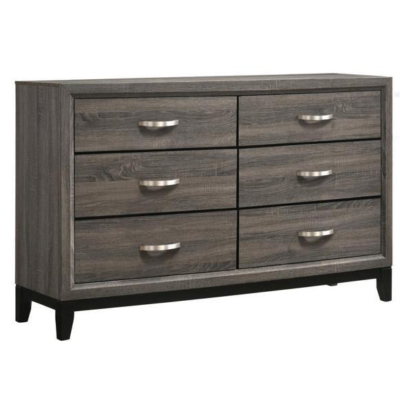Watson 6-Drawer Dresser - Grey Oak - Black Finish Legs 