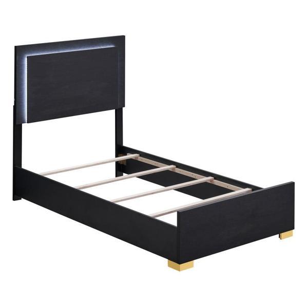 Marceline Wood Twin LED Panel Bed Black - Gold Metal Finish Feet 
