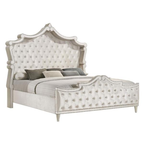 Antonella Upholstered Queen Panel Bed - Ivory and Camel 