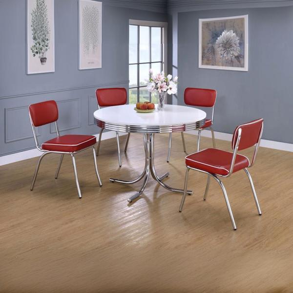 Retro 42" Round Dining Table Set - White and Red - 5-Piece 
