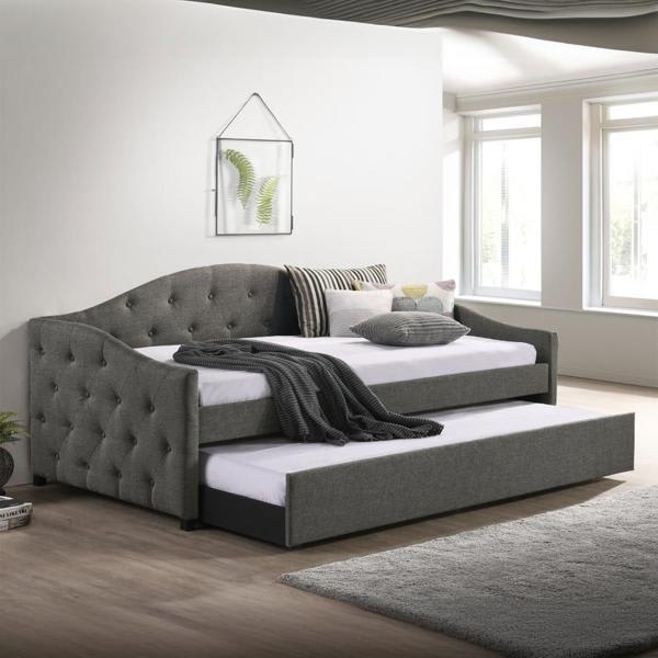 Sadie Upholstered Twin Daybed with Trundle - Grey 