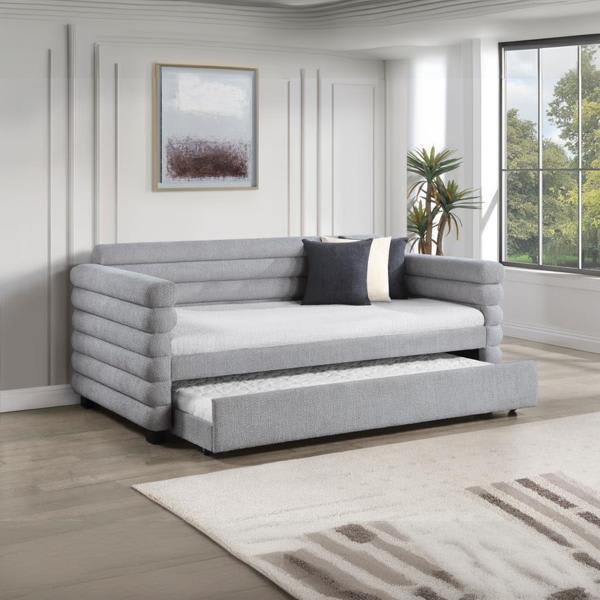 Patricia Boucle Upholstered Twin Day Bed with Trundle - Grey 