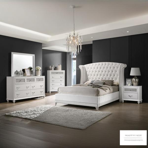 Barzini Eastern King Bedroom Set - White - 5-Piece 
