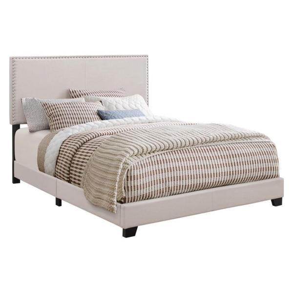 Boyd Upholstered Twin Panel Bed - Ivory - Black Finish Legs 