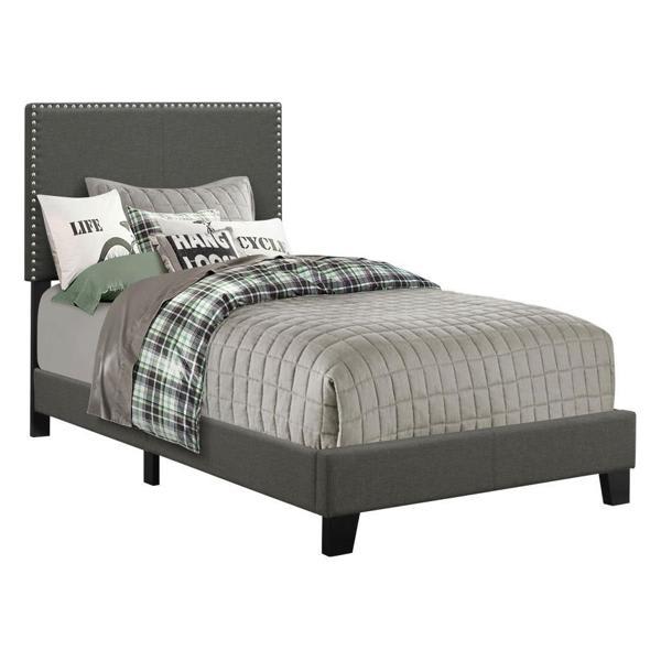 Boyd Upholstered Twin Panel Bed - Charcoal - Black Finish Legs - Grey 