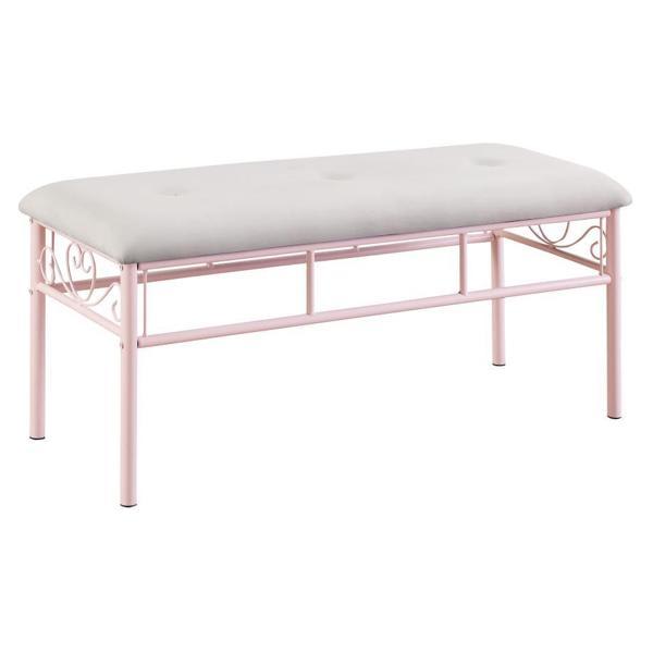 Massi Fabric Upholstered Bench - White and Powder - Pink 