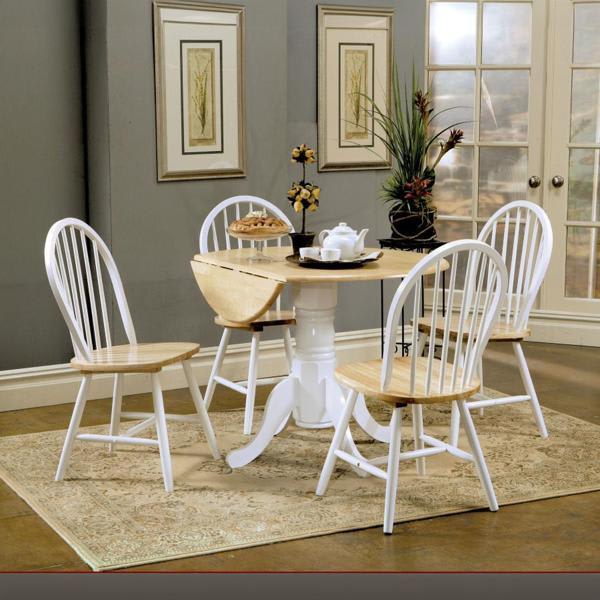 Allison 40"W x 25"L Round Drop Leaf Dining Table Set White - Natural Brown Top - 5-Piece 
